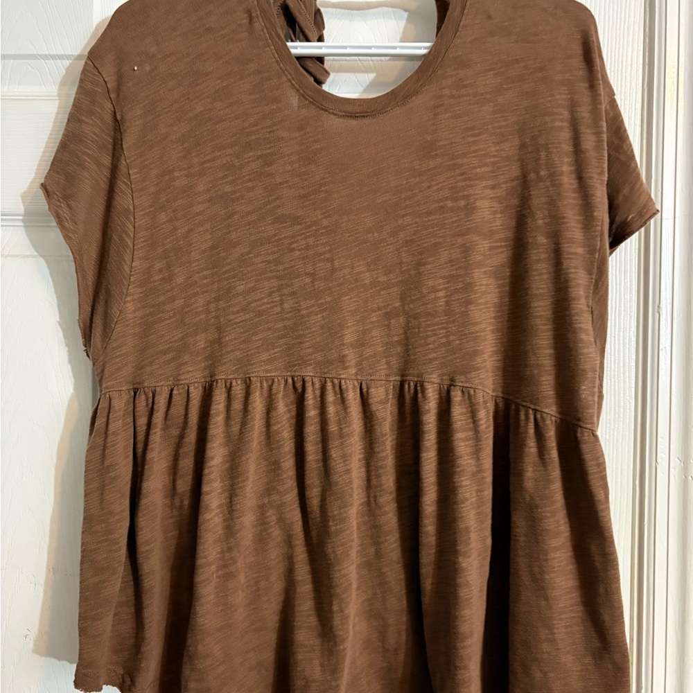 American Eagle Outfitters Chocolate Brown Short Sleeve Babydoll Tee